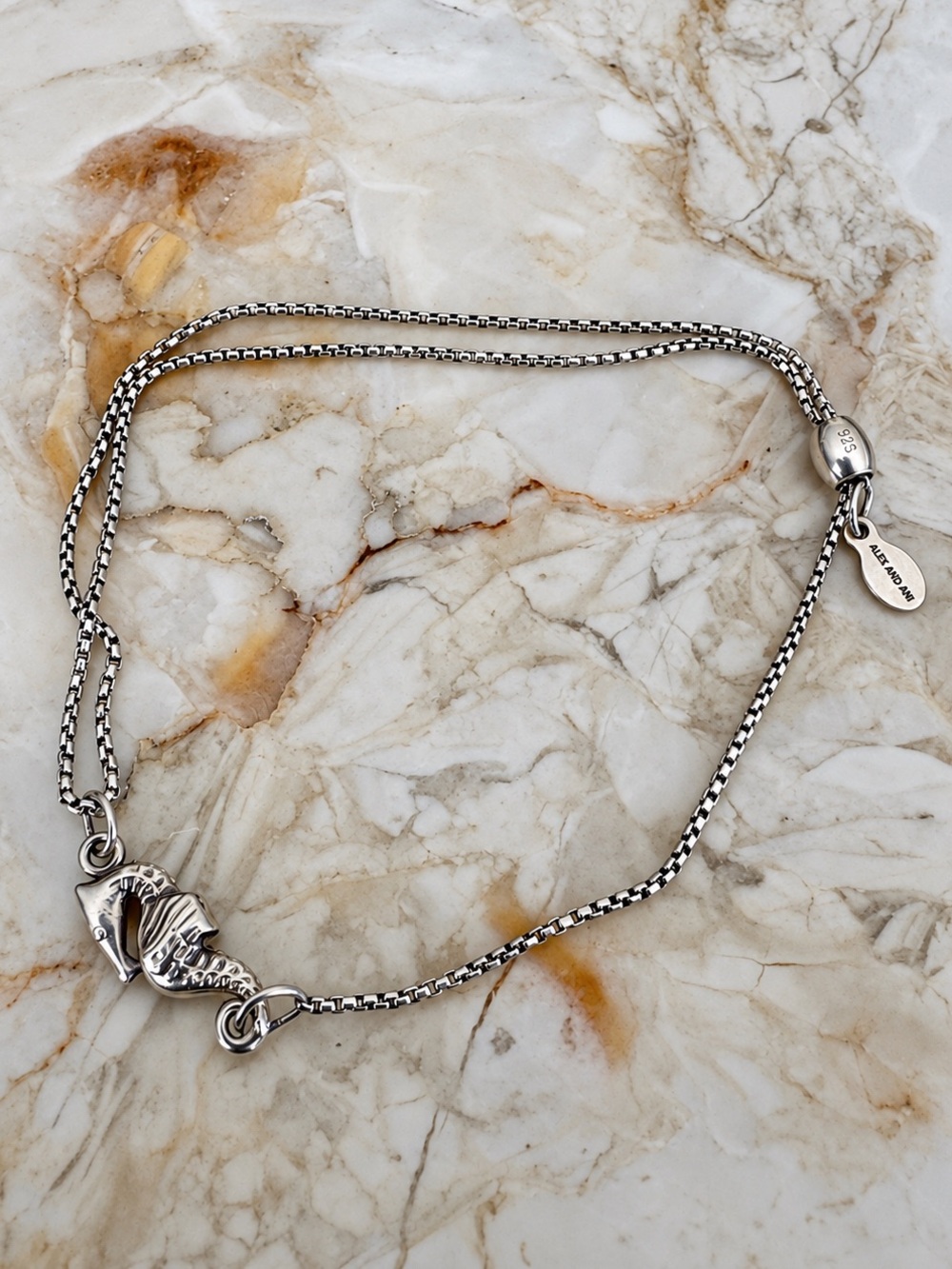 Alex and Ani 925 Sterling Silver Seahorse Pull Chain Adjustable Bracelet